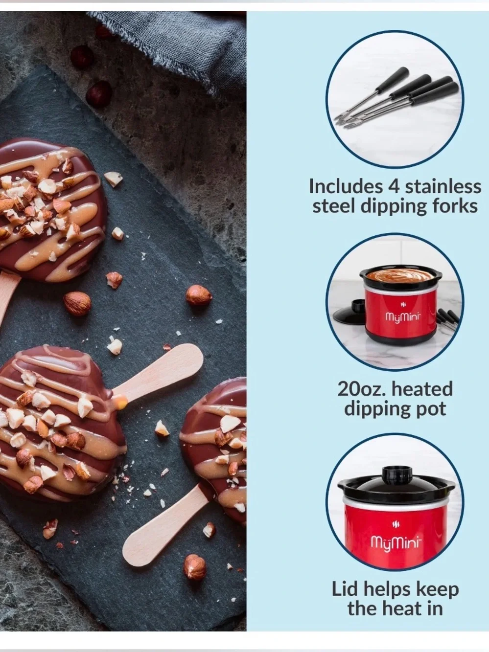 My Mini 20 oz Chocolate Fondue Dipping Pot, 40-Watts, Nonstick Ceramic, Red